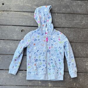 Cat & Jack Light Blue Hooded Zip-Up Sweatshirt with Rainbow & Icon Print